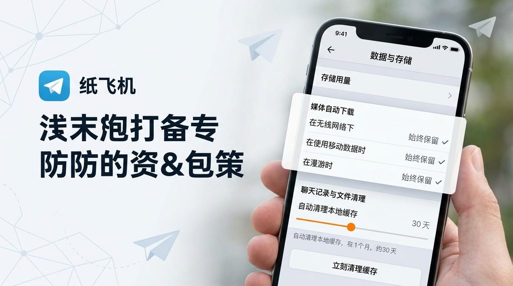 手机设置界面截图，显示纸飞机的数据与存储选项，焦点放在存储用量清理设置上，UI风格简洁明了