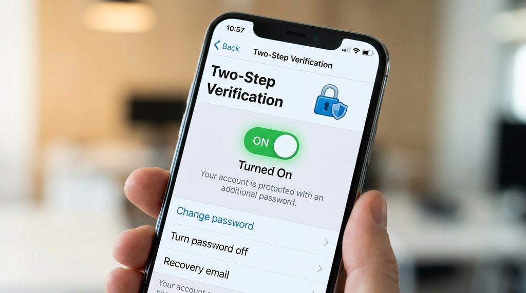 纸飞机应用内两步验证设置界面,清晰显示开启状态的图标