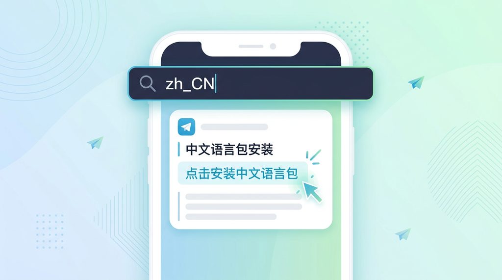 在纸飞机搜索框输入关键词并点击语言包安装链接的手机屏幕界面，简洁明了的UI风格