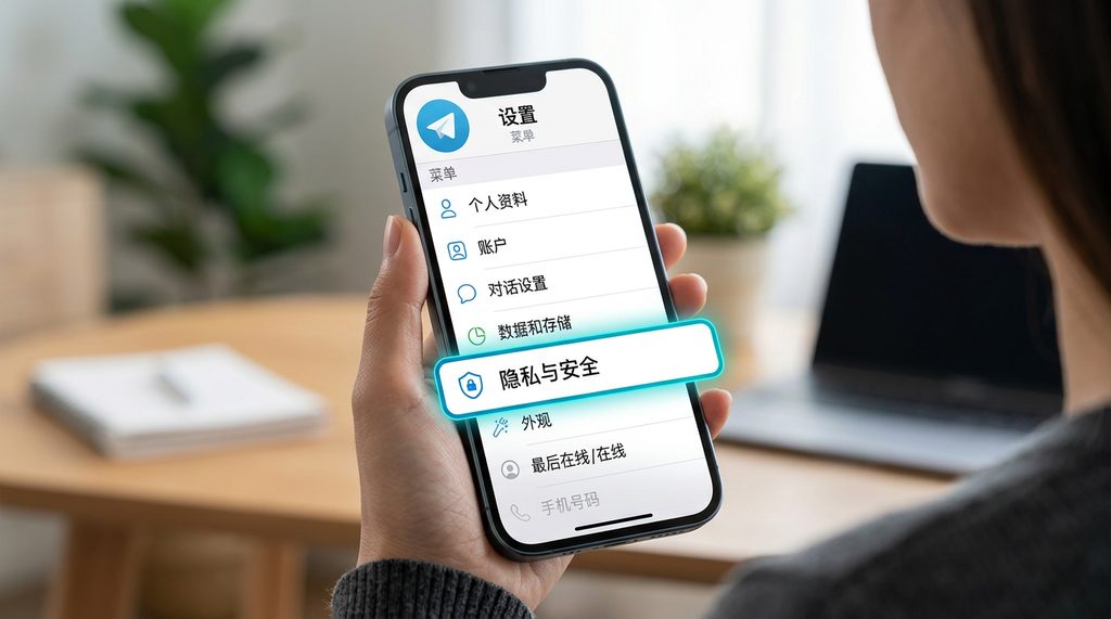 纸飞机设置菜单页面,高亮显示“隐私与安全”选项,界面简洁明了