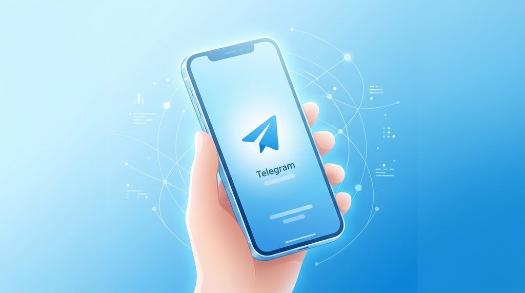 一个极简风格的智能手机界面,屏幕显示蓝色的纸飞机图标,背景为清爽的渐变蓝,体现科技与沟通感