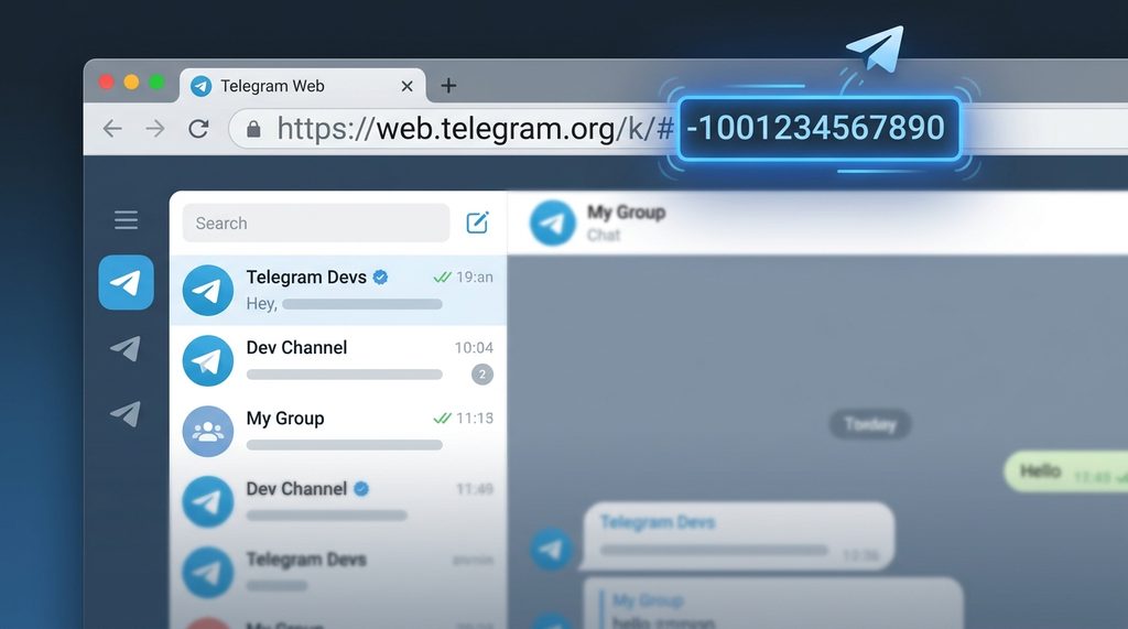 电脑浏览器地址栏截图，高亮显示链接末尾的ID编号，背景为纸飞机Web版界面