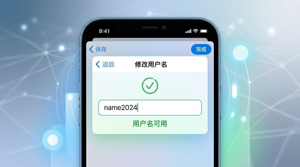 纸飞机软件内部弹出输入框,显示用户名可用性检查界面,屏幕上方显示绿色勾选标志