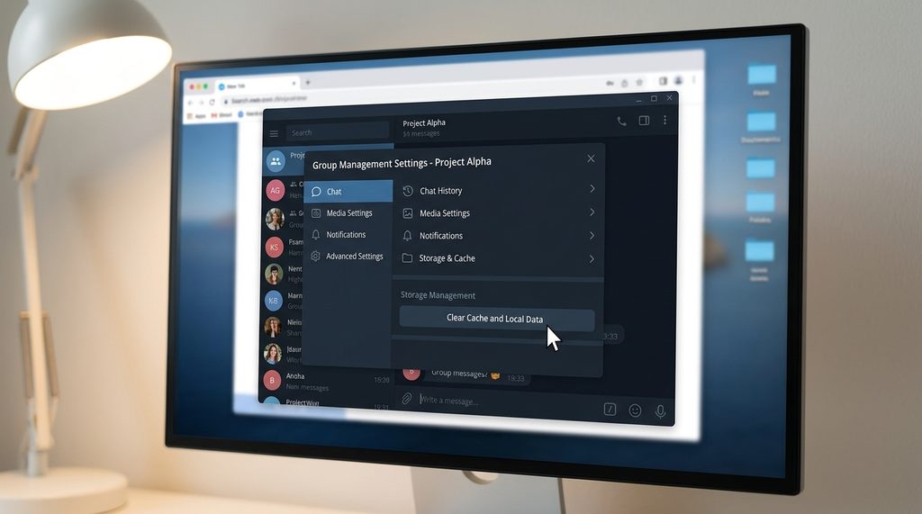 电脑桌面上运行的纸飞机客户端,展示了群组管理设置菜单,光标悬停在“清除缓存”按钮上
