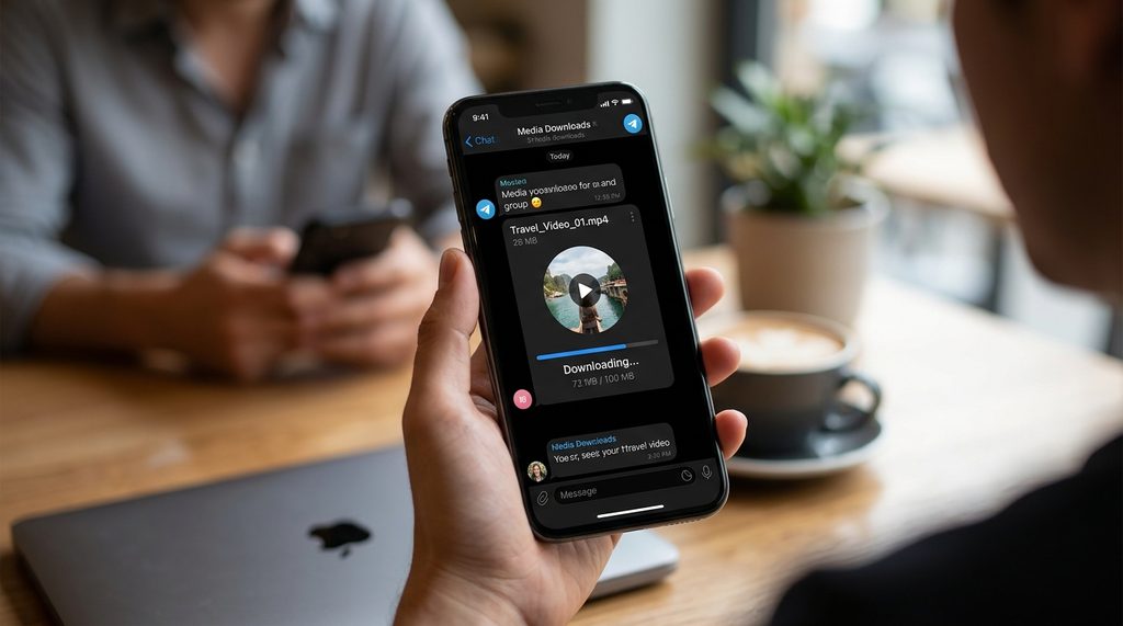 智能手机界面,屏幕上显示纸飞机下载视频的进度条,背景虚化,强调移动端操作场景