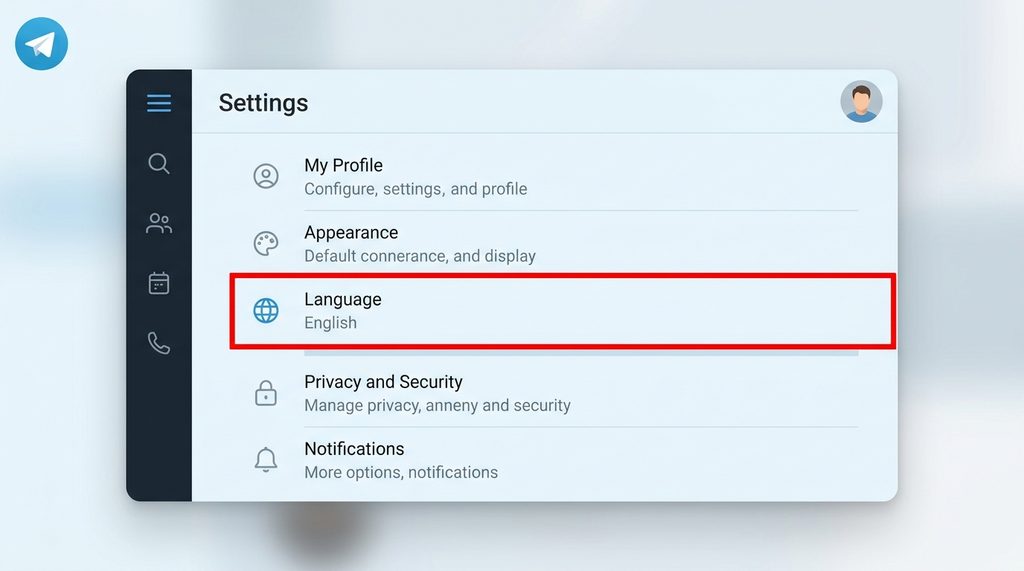 纸飞机网页版设置菜单截图，红框标记出语言选项位置，界面扁平化风格