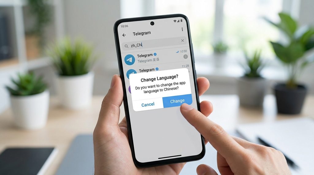 一张展示在手机端纸飞机搜索栏输入zh_CN并弹出语言选择窗口的截图,界面简洁清晰