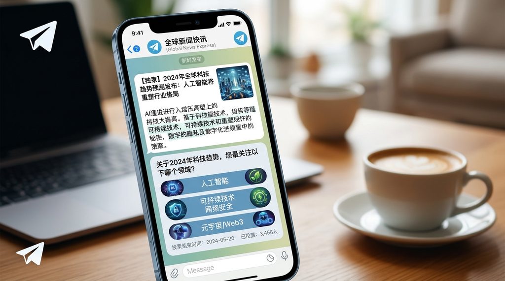 纸飞机频道中显示一条包含文字报道及底部投票按钮的界面，界面风格清晰，互动感强